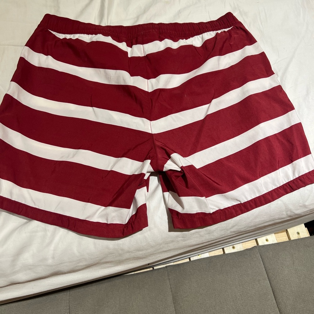 Lacoste Red and White Striped Swim Shorts